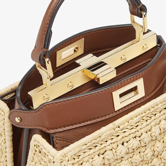 Fendi Peekaboo ISeeU Petite Brown leather and interlaced fiber bag - Image 4